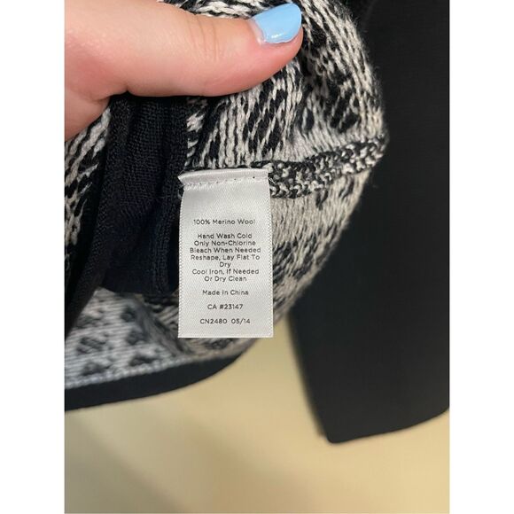 Talbots Pure Italian Merino Wool Zip Sweater Black White Petite Large - Picture 7 of 14